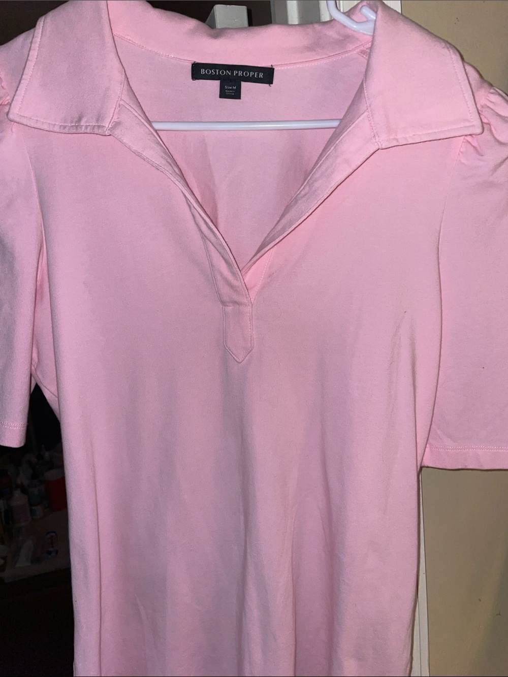Boston Proper Light Pink Short-Sleeve Collared Polo Top